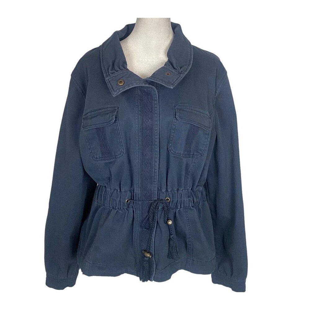 KNOX ROSE Women Snap‎ Front Cinch Waist Coat Sz XL Dark Blue Outdoors Casual